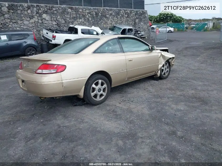 2000 Toyota Camry Solara Se V6/Sle V6 VIN: 2T1CF28P9YC262612 Lot: 42322755