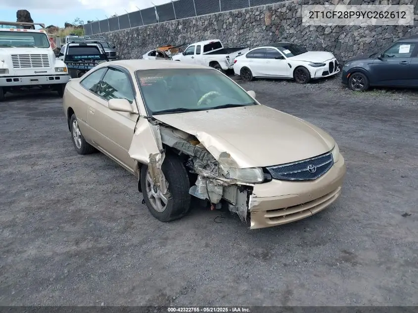 2000 Toyota Camry Solara Se V6/Sle V6 VIN: 2T1CF28P9YC262612 Lot: 42322755