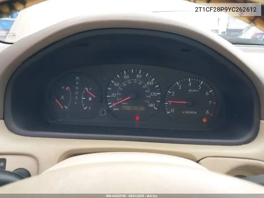 2000 Toyota Camry Solara Se V6/Sle V6 VIN: 2T1CF28P9YC262612 Lot: 42322755