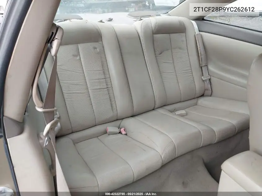 2000 Toyota Camry Solara Se V6/Sle V6 VIN: 2T1CF28P9YC262612 Lot: 42322755