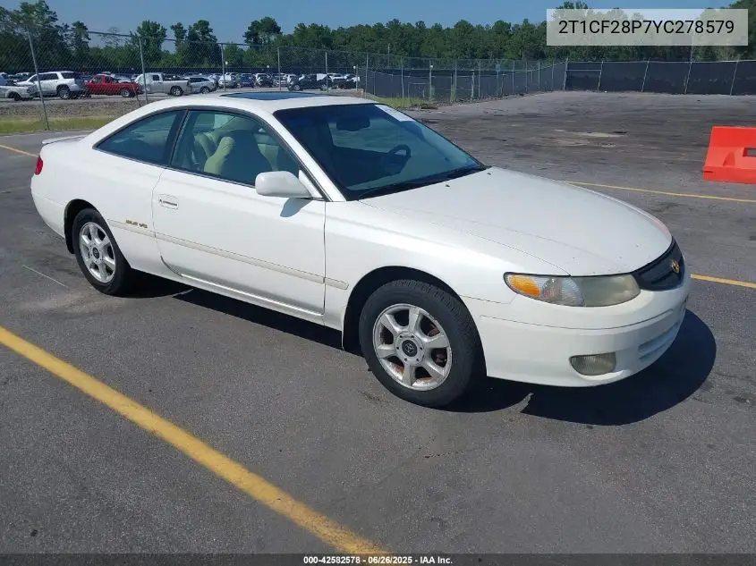 2000 Toyota Camry Solara Sle V6 VIN: 2T1CF28P7YC278579 Lot: 42582578