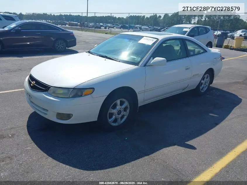 2000 Toyota Camry Solara Sle V6 VIN: 2T1CF28P7YC278579 Lot: 42582578