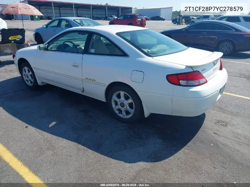 2000 Toyota Camry Solara Sle V6 VIN: 2T1CF28P7YC278579 Lot: 42582578