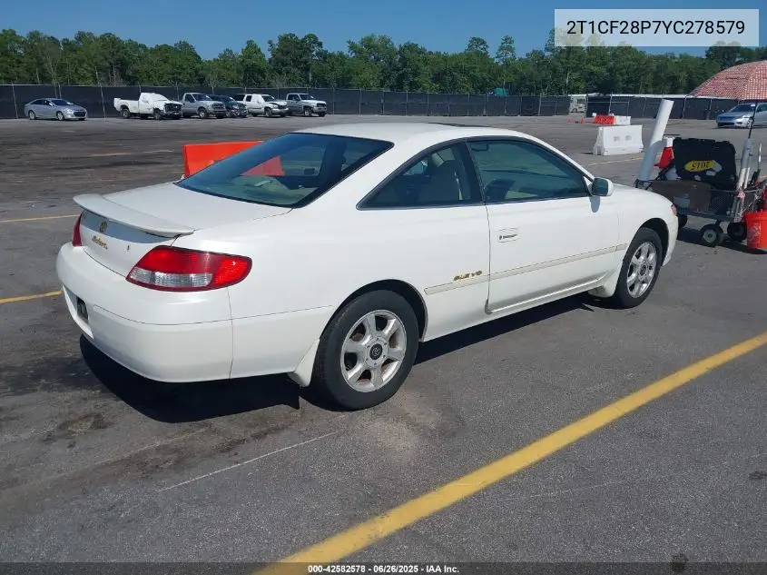 2000 Toyota Camry Solara Sle V6 VIN: 2T1CF28P7YC278579 Lot: 42582578