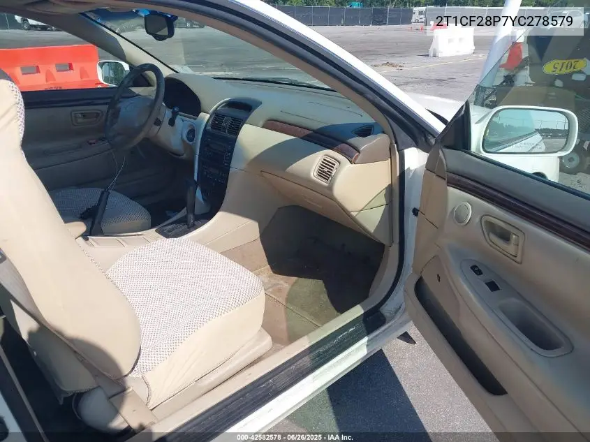 2000 Toyota Camry Solara Sle V6 VIN: 2T1CF28P7YC278579 Lot: 42582578