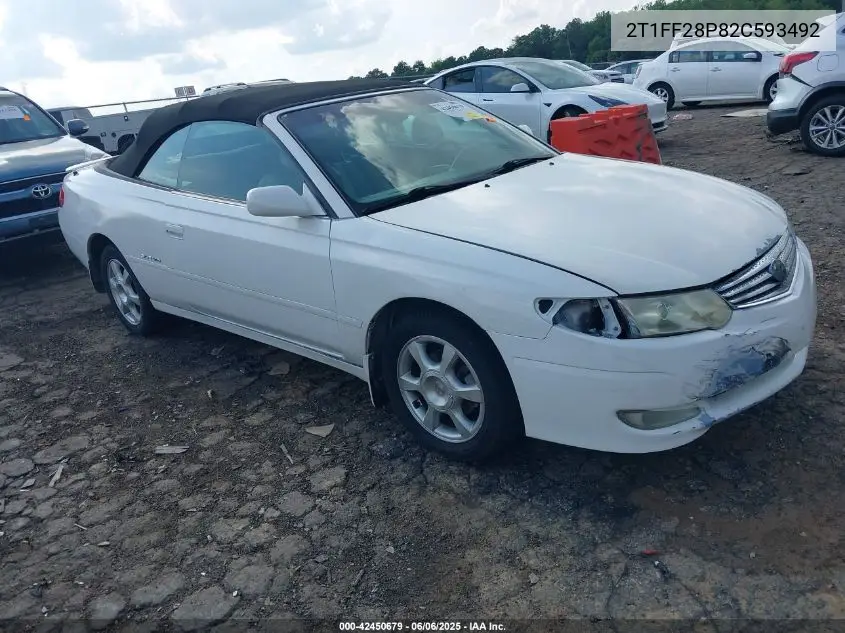 2002 Toyota Camry Solara Sle V6 VIN: 2T1FF28P82C593492 Lot: 42450679