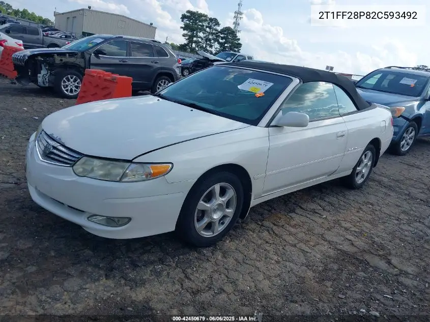 2002 Toyota Camry Solara Sle V6 VIN: 2T1FF28P82C593492 Lot: 42450679