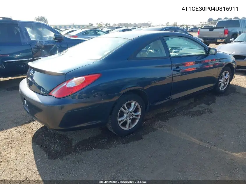 2004 Toyota Camry Solara Sle VIN: 4T1CE30P04U816911 Lot: 42620383