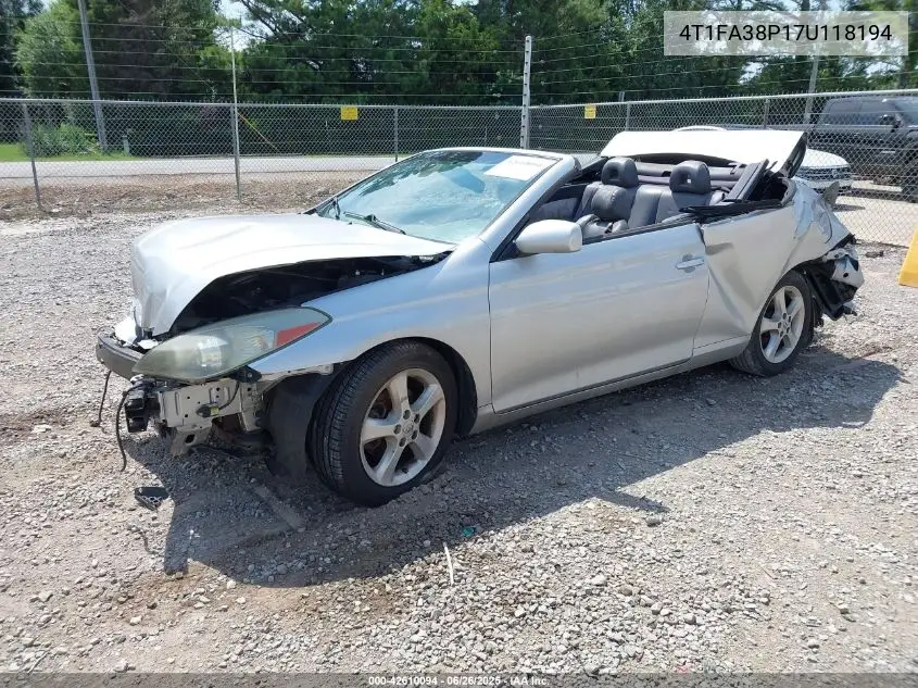 2007 Toyota Camry Solara Sle VIN: 4T1FA38P17U118194 Lot: 42610094