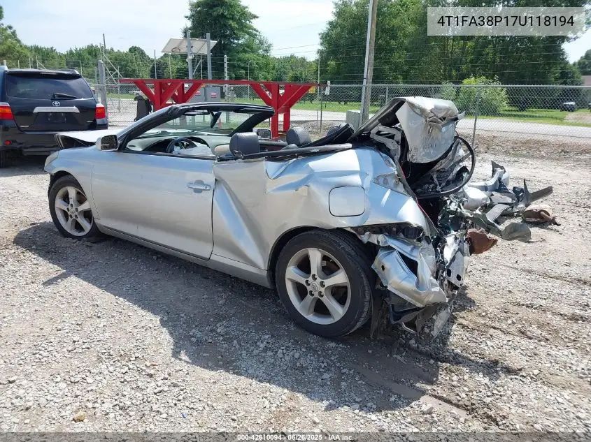 2007 Toyota Camry Solara Sle VIN: 4T1FA38P17U118194 Lot: 42610094