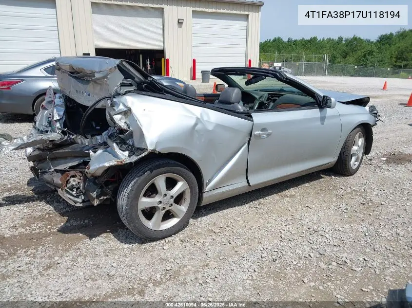 2007 Toyota Camry Solara Sle VIN: 4T1FA38P17U118194 Lot: 42610094