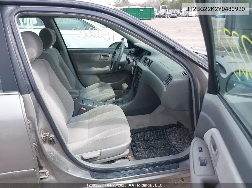 2000 Toyota Camry Ce/Le/Xle VIN: JT2BG22K2Y0480920 Lot: 12302223