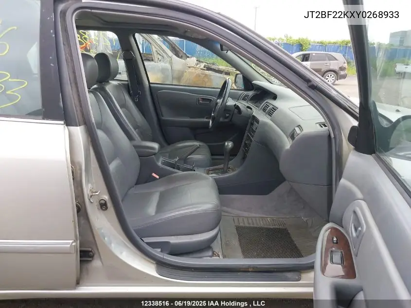 2000 Toyota Camry Xle V6 VIN: JT2BF22KXY0268933 Lot: 12338516