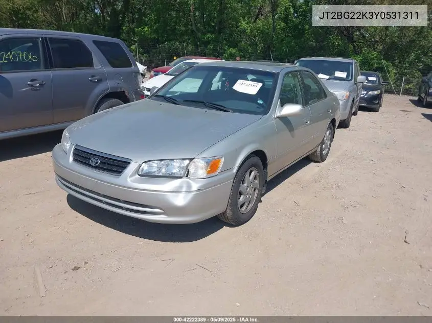 2000 Toyota Camry Le VIN: JT2BG22K3Y0531311 Lot: 42222389