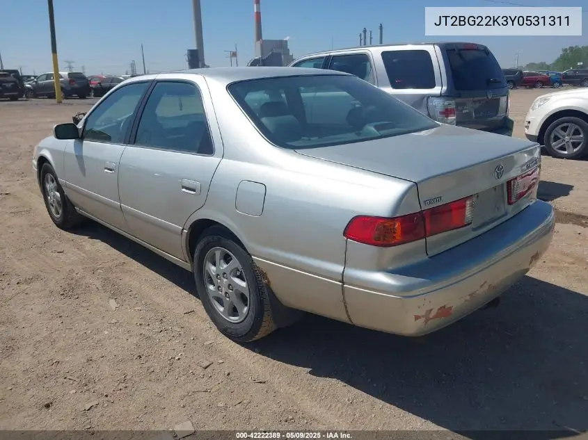 2000 Toyota Camry Le VIN: JT2BG22K3Y0531311 Lot: 42222389