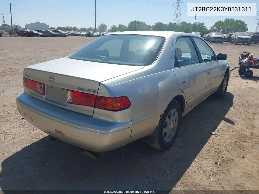 2000 Toyota Camry Le VIN: JT2BG22K3Y0531311 Lot: 42222389