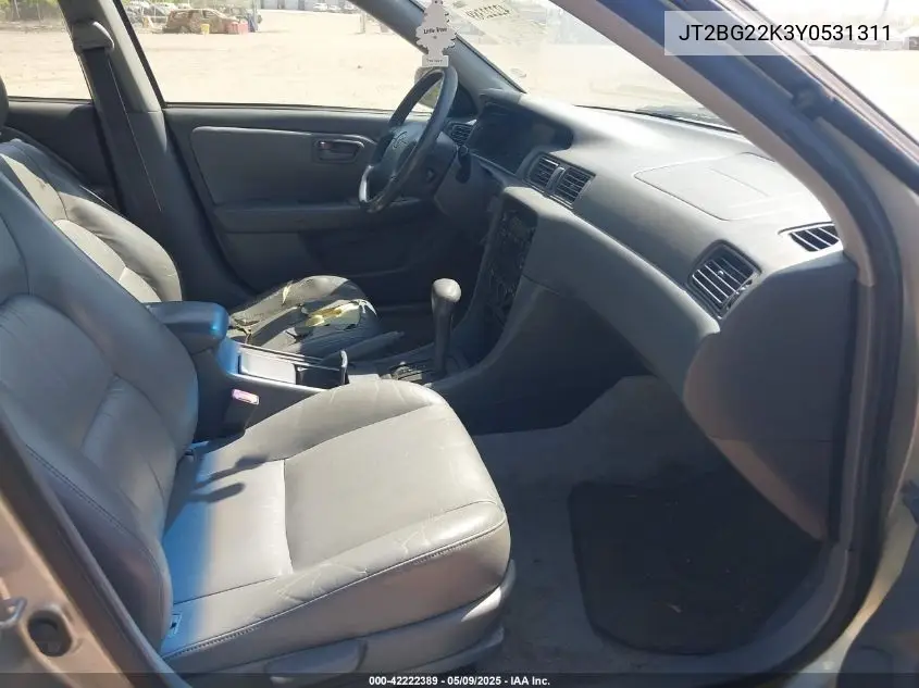 2000 Toyota Camry Le VIN: JT2BG22K3Y0531311 Lot: 42222389