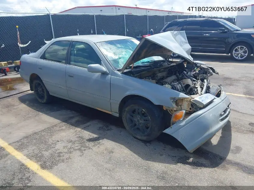 2000 Toyota Camry Le VIN: 4T1BG22K0YU653667 Lot: 42235789