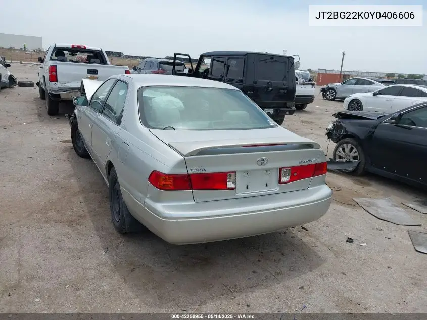 2000 Toyota Camry Le VIN: JT2BG22K0Y0406606 Lot: 42258955