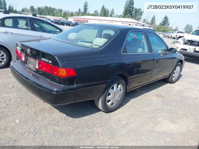 2000 Toyota Camry Le VIN: JT2BG22K0Y0419937 Lot: 42564681