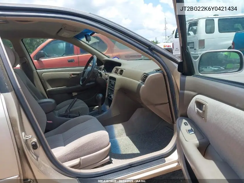 2000 Toyota Camry Ce/Le/Xle VIN: JT2BG22K6Y0421434 Lot: 42574039