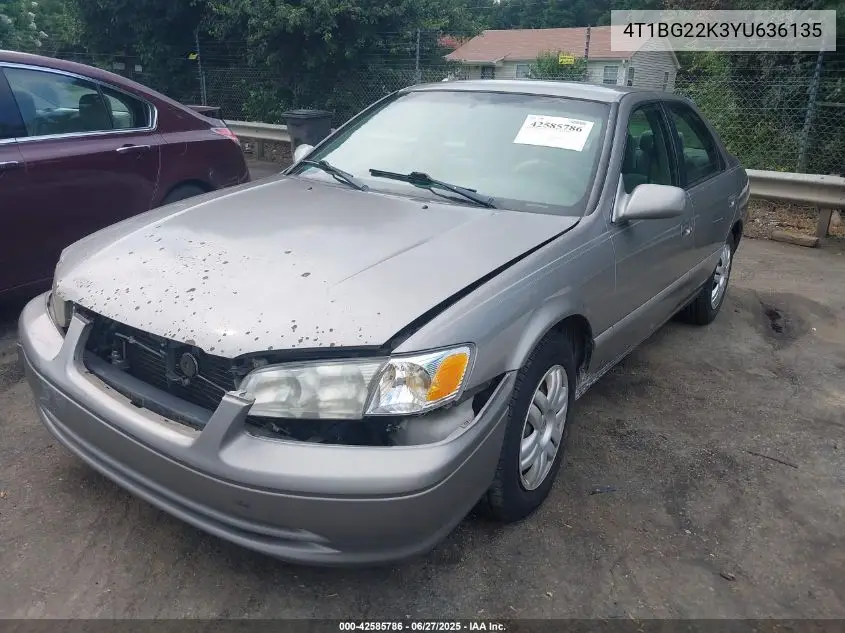 2000 Toyota Camry Le VIN: 4T1BG22K3YU636135 Lot: 42585786