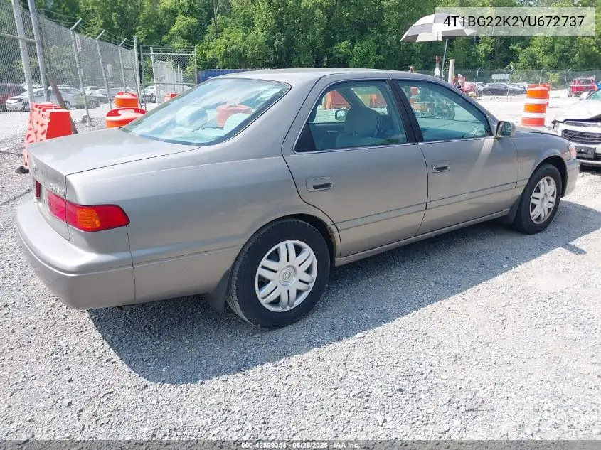 2000 Toyota Camry Le VIN: 4T1BG22K2YU672737 Lot: 42599354