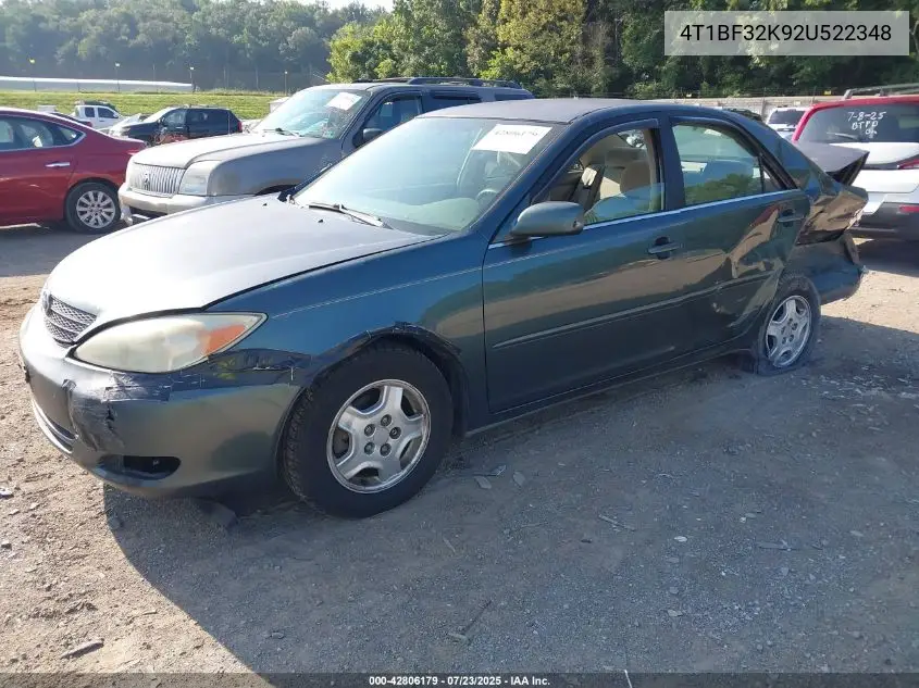 2002 Toyota Camry Le V6 VIN: 4T1BF32K92U522348 Lot: 42806179
