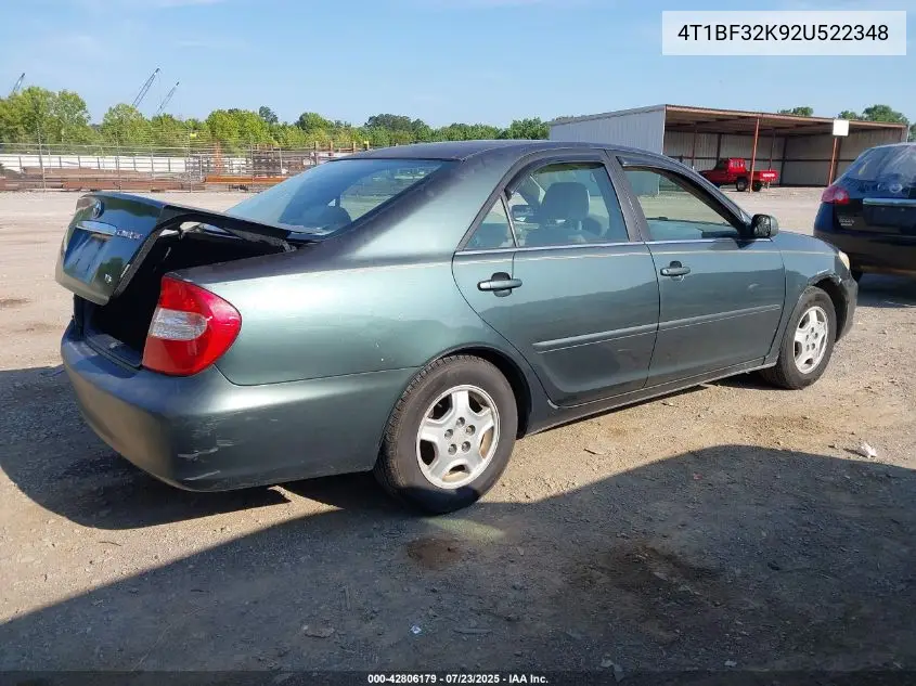 2002 Toyota Camry Le V6 VIN: 4T1BF32K92U522348 Lot: 42806179