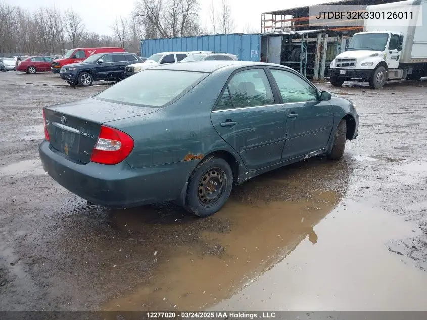 2003 Toyota Camry Le V6/Se V6/Xle V6 VIN: JTDBF32K330126011 Lot: 12277020