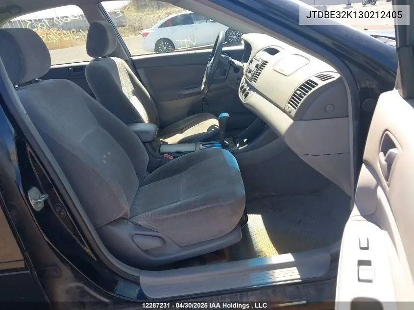 2003 Toyota Camry VIN: JTDBE32K130212405 Lot: 12287231