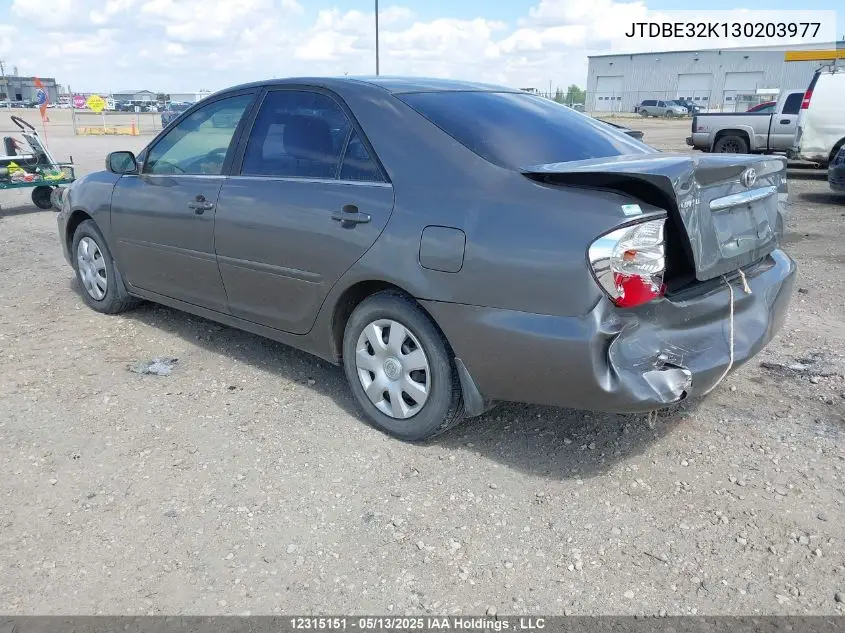 2003 Toyota Camry Le/Xle VIN: JTDBE32K130203977 Lot: 12315151