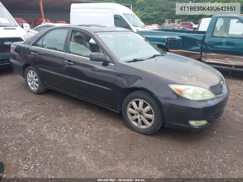 2003 Toyota Camry Le/Xle/Se VIN: 4T1BE30K43U642551 Lot: 42619687