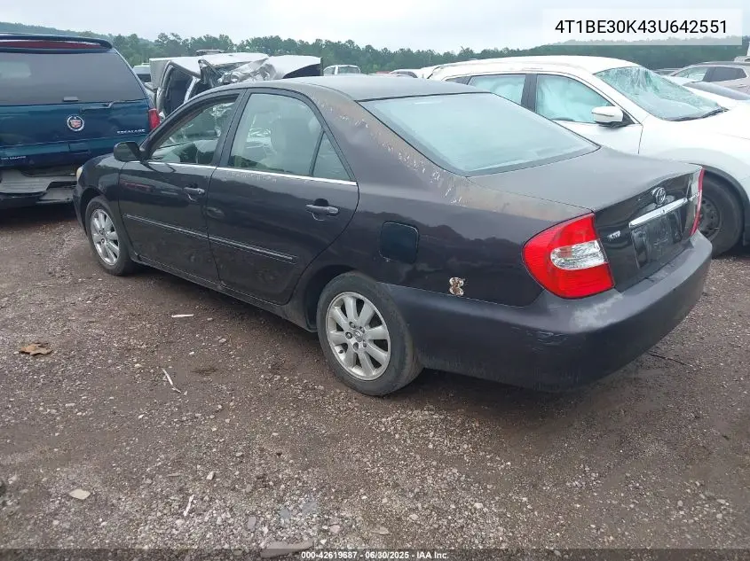 2003 Toyota Camry Le/Xle/Se VIN: 4T1BE30K43U642551 Lot: 42619687
