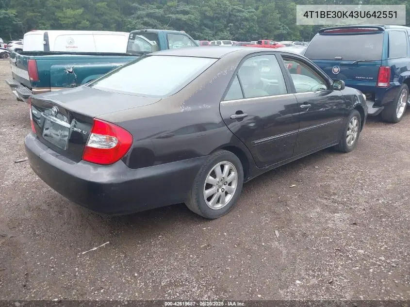 2003 Toyota Camry Le/Xle/Se VIN: 4T1BE30K43U642551 Lot: 42619687