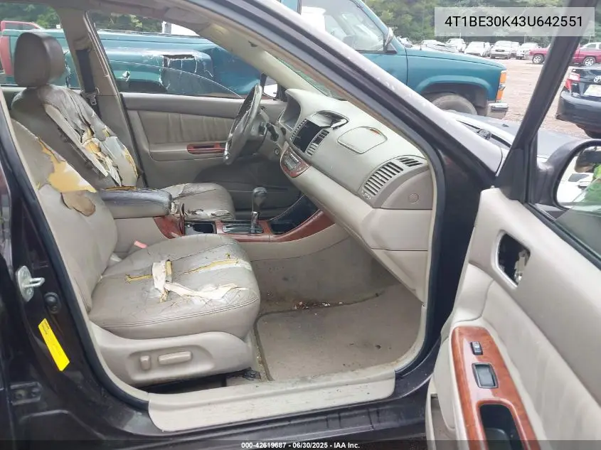 2003 Toyota Camry Le/Xle/Se VIN: 4T1BE30K43U642551 Lot: 42619687