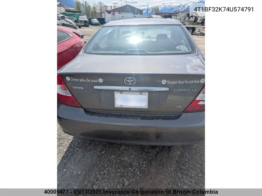 2004 Toyota Camry Le V6/Xle V6 VIN: 4T1BF32K74U574791 Lot: 40005477