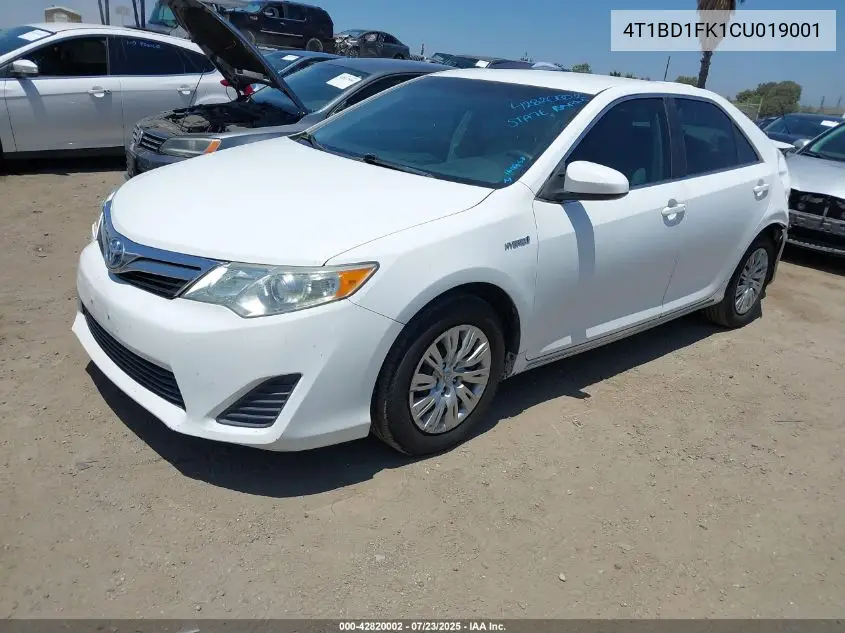 2012 Toyota Camry Hybrid Le VIN: 4T1BD1FK1CU019001 Lot: 42820002