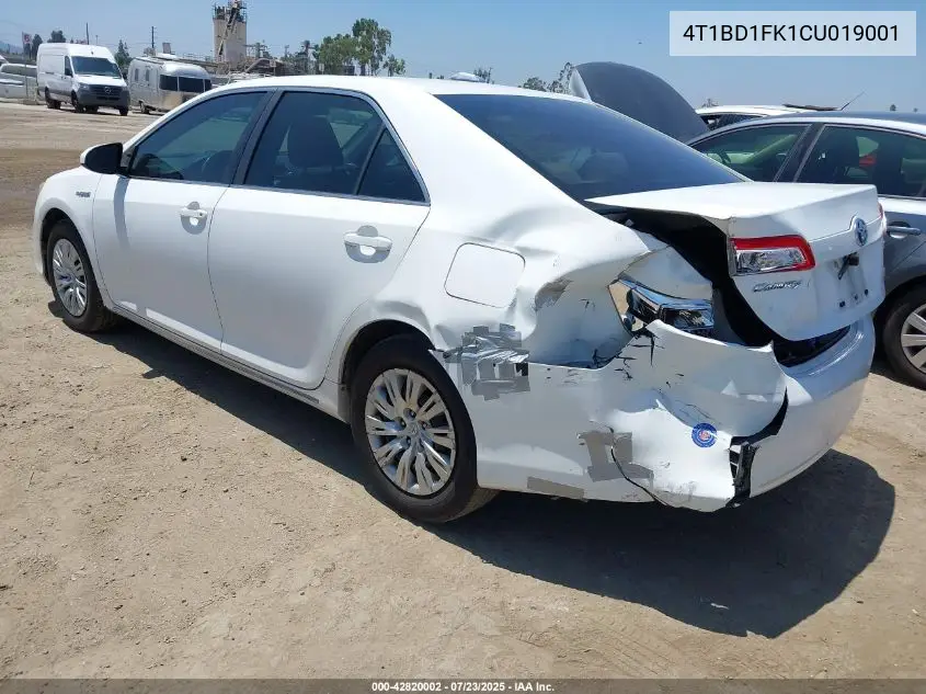 2012 Toyota Camry Hybrid Le VIN: 4T1BD1FK1CU019001 Lot: 42820002