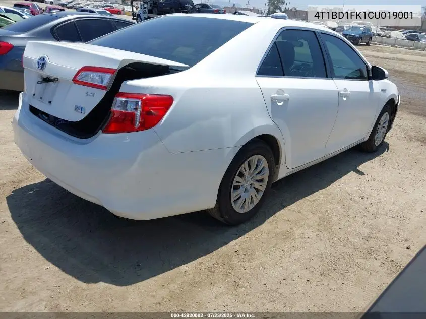 2012 Toyota Camry Hybrid Le VIN: 4T1BD1FK1CU019001 Lot: 42820002