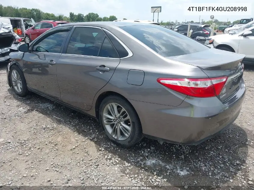 2016 Toyota Camry Se VIN: 4T1BF1FK4GU208998 Lot: 42758754