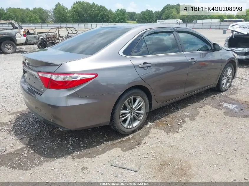 2016 Toyota Camry Se VIN: 4T1BF1FK4GU208998 Lot: 42758754