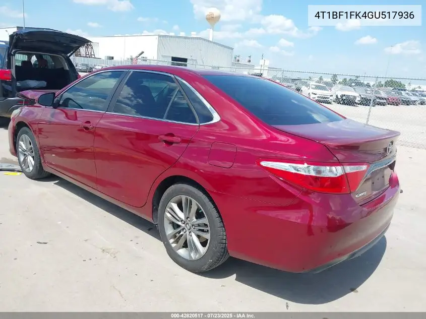 2016 Toyota Camry Se VIN: 4T1BF1FK4GU517936 Lot: 42820517