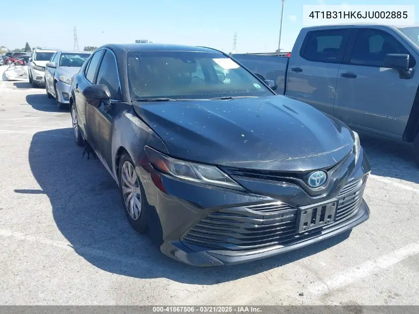 2018 Toyota Camry Hybrid Le VIN: 4T1B31HK6JU002885 Lot: 41867506