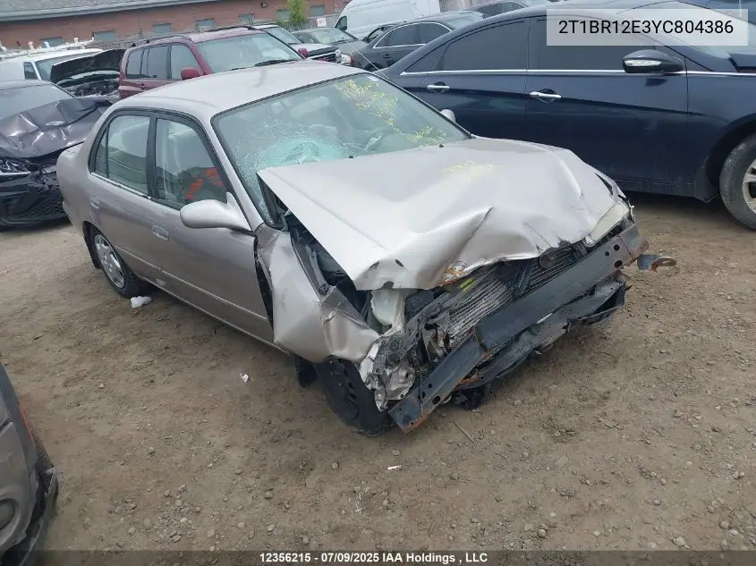 2000 Toyota Corolla Ce/Le VIN: 2T1BR12E3YC804386 Lot: 12356215