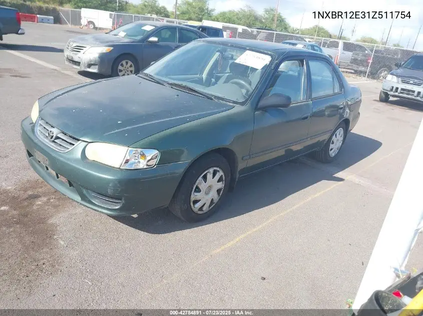 2001 Toyota Corolla Le VIN: 1NXBR12E31Z511754 Lot: 42784891