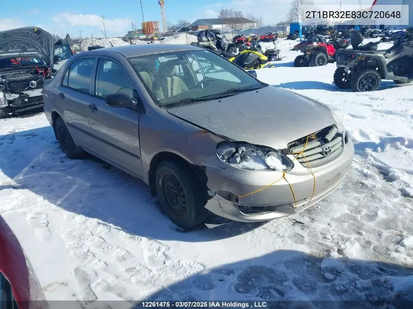 2003 Toyota Corolla Ce/Le/Sport VIN: 2T1BR32E83C720648 Lot: 12261475