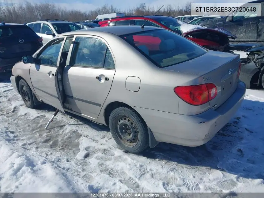 2003 Toyota Corolla Ce/Le/Sport VIN: 2T1BR32E83C720648 Lot: 12261475