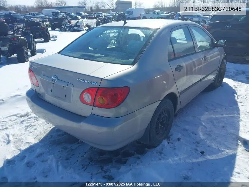 2003 Toyota Corolla Ce/Le/Sport VIN: 2T1BR32E83C720648 Lot: 12261475