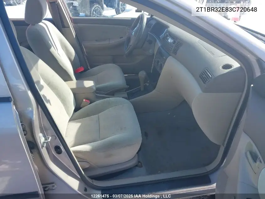 2003 Toyota Corolla Ce/Le/Sport VIN: 2T1BR32E83C720648 Lot: 12261475